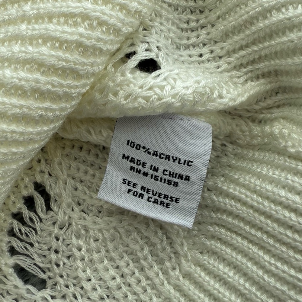 525 America Women's See-Through Collared Sweater, Loose Knit Sweater, Cream, M - Picture 8 of 8